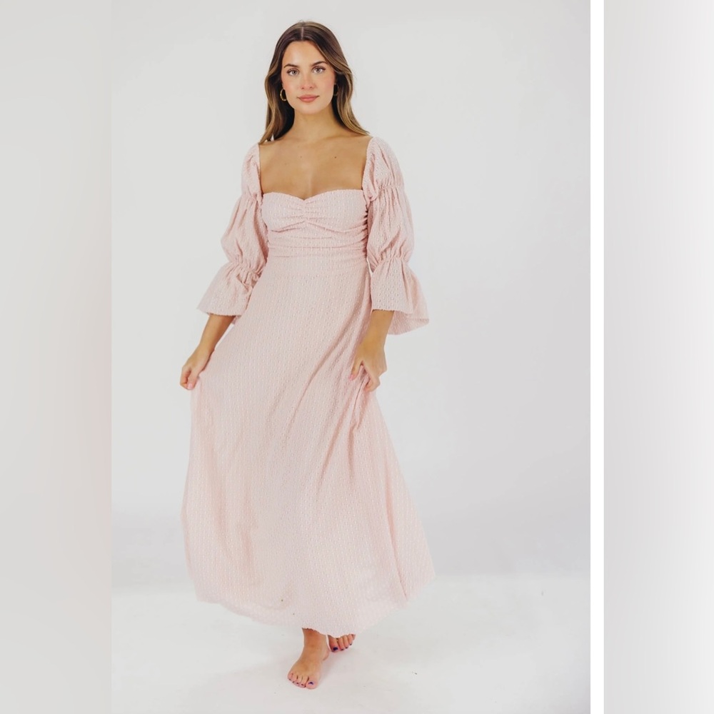 Corrine Tiered Sleeve Maxi Dress with Pockets in Blush Pink-Bump Friendly